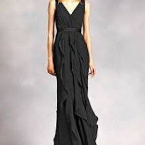V-Neck Wrapped Bodice Dress with Satin Belt